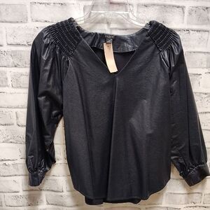 Ann Taylor Black Puff Sleeve Blouse with Pleated Relaxed Fit